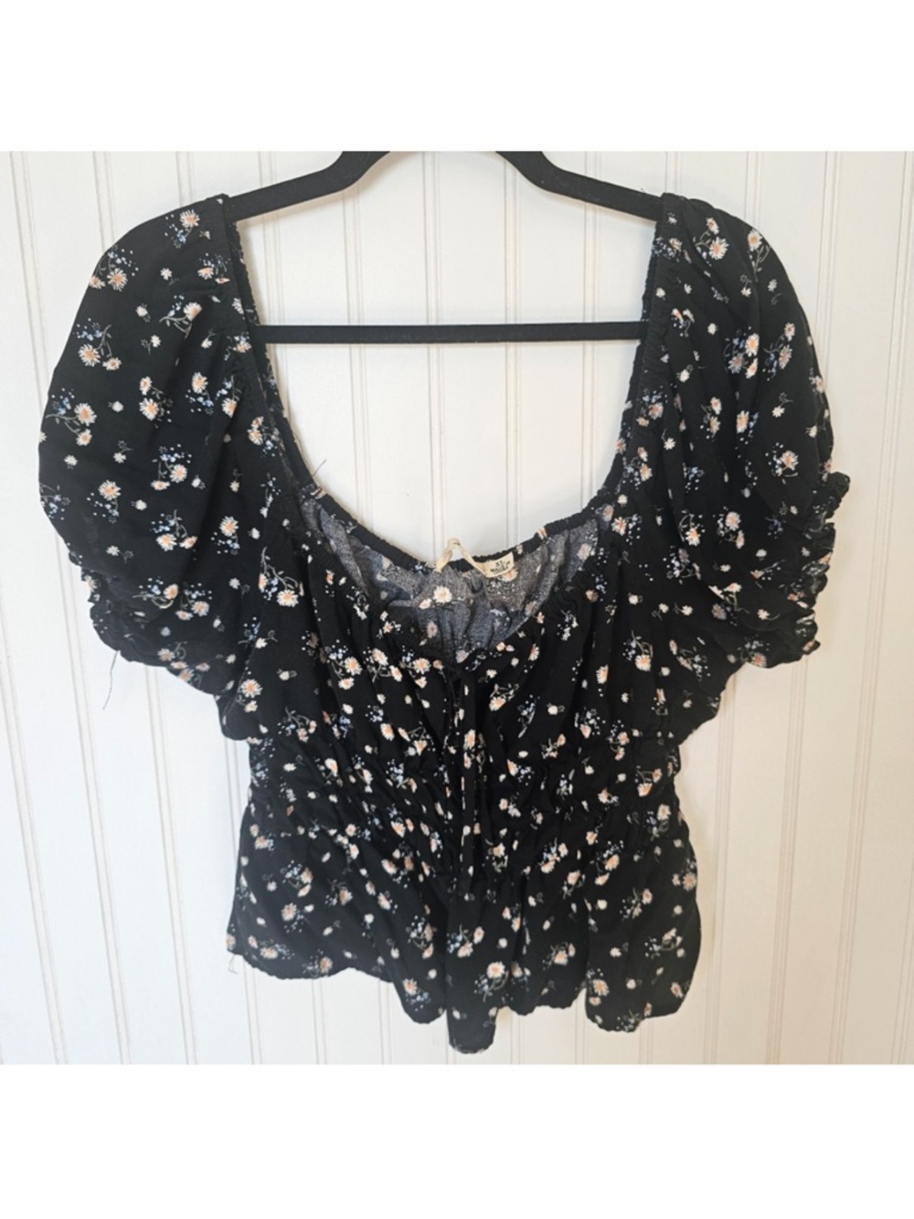 Liberty Love Black Floral Smocked Peplum Top